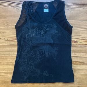 Harley Davidson Tacoma, WA black sheer braided accent shoulder tank SIZE XL